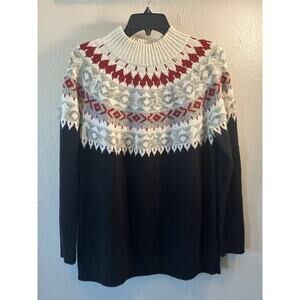 J.Jill Sweater Woman’s M Multicolor Red White Black Tan Fair Isle Print